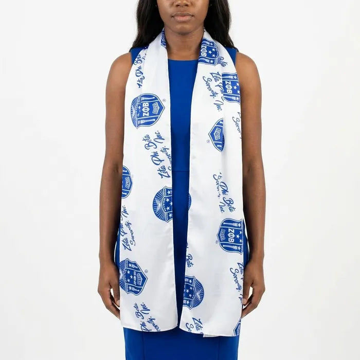 ZPB Long White and Blue Shield Rectangle Scarf