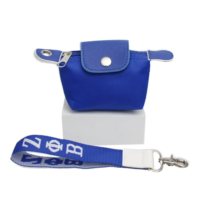 ZPB Sorority Blue Nylon Wristlet Strap Mini Pouch