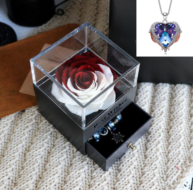 Valentines Day Gift Women Rose Jewelry Box Dried Flower Real Flowers Eternal Roses In Box