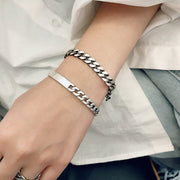 Sterling Silver Bracelet Distressed Brushed Chain Bracelet