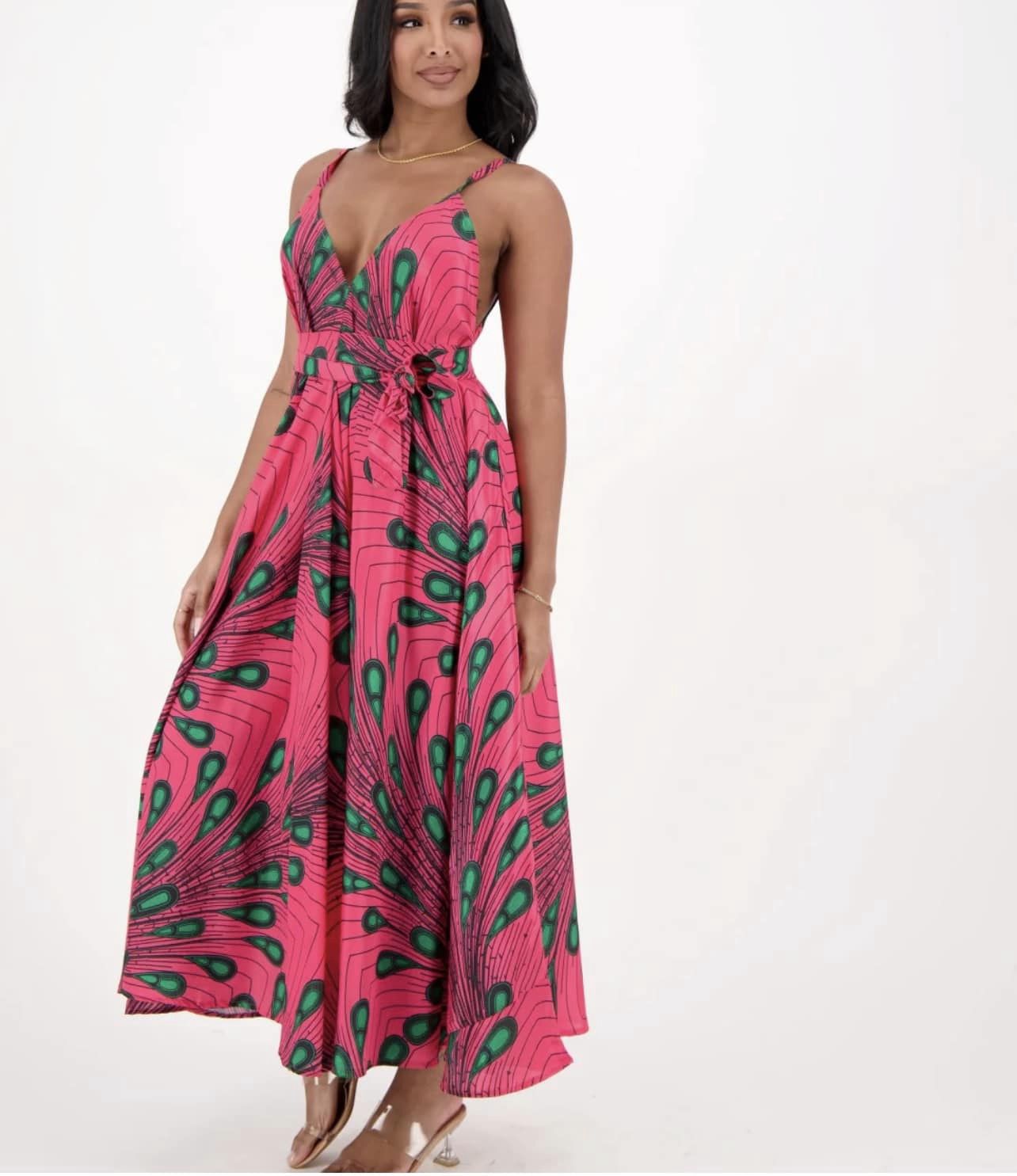 Silk Pink and Green African Inspired Dress Pretty Girl