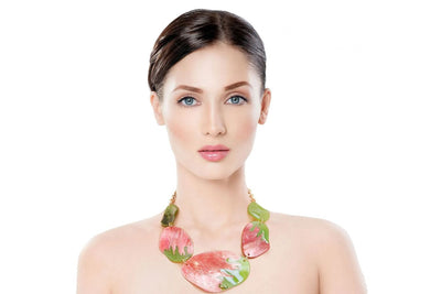 Pink Green Dipped Necklace Set