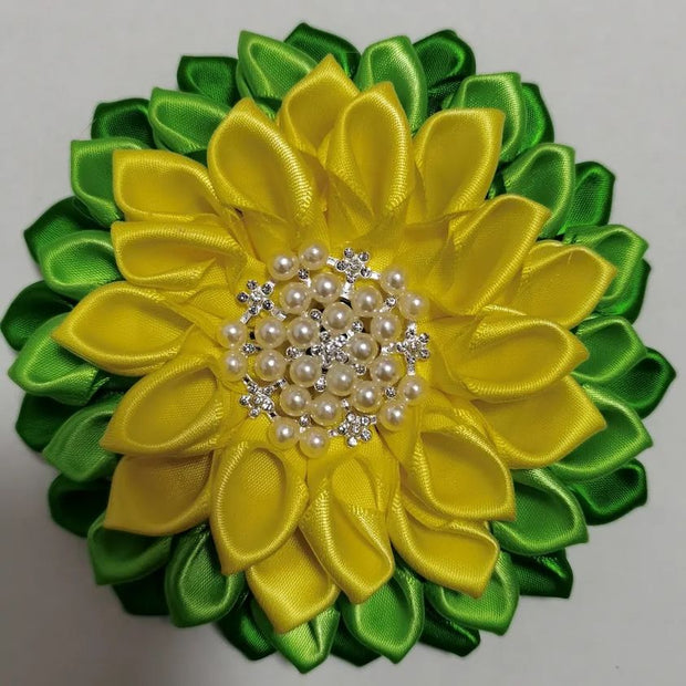 Chi Eta PHi Pin Corsages Green and Yellow Satin Ribbon Brooch