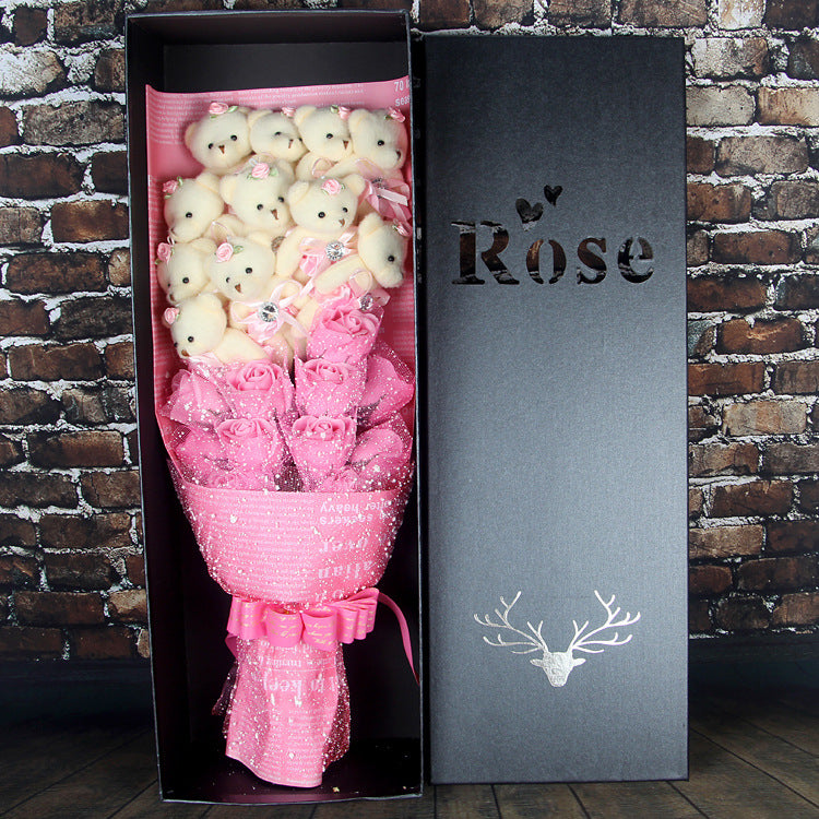 Valentine Day Animals Plush Toys Teddy Bear Rose Soap Flower Dolls With Box Toy For Valentine's Day Birthday Gifts