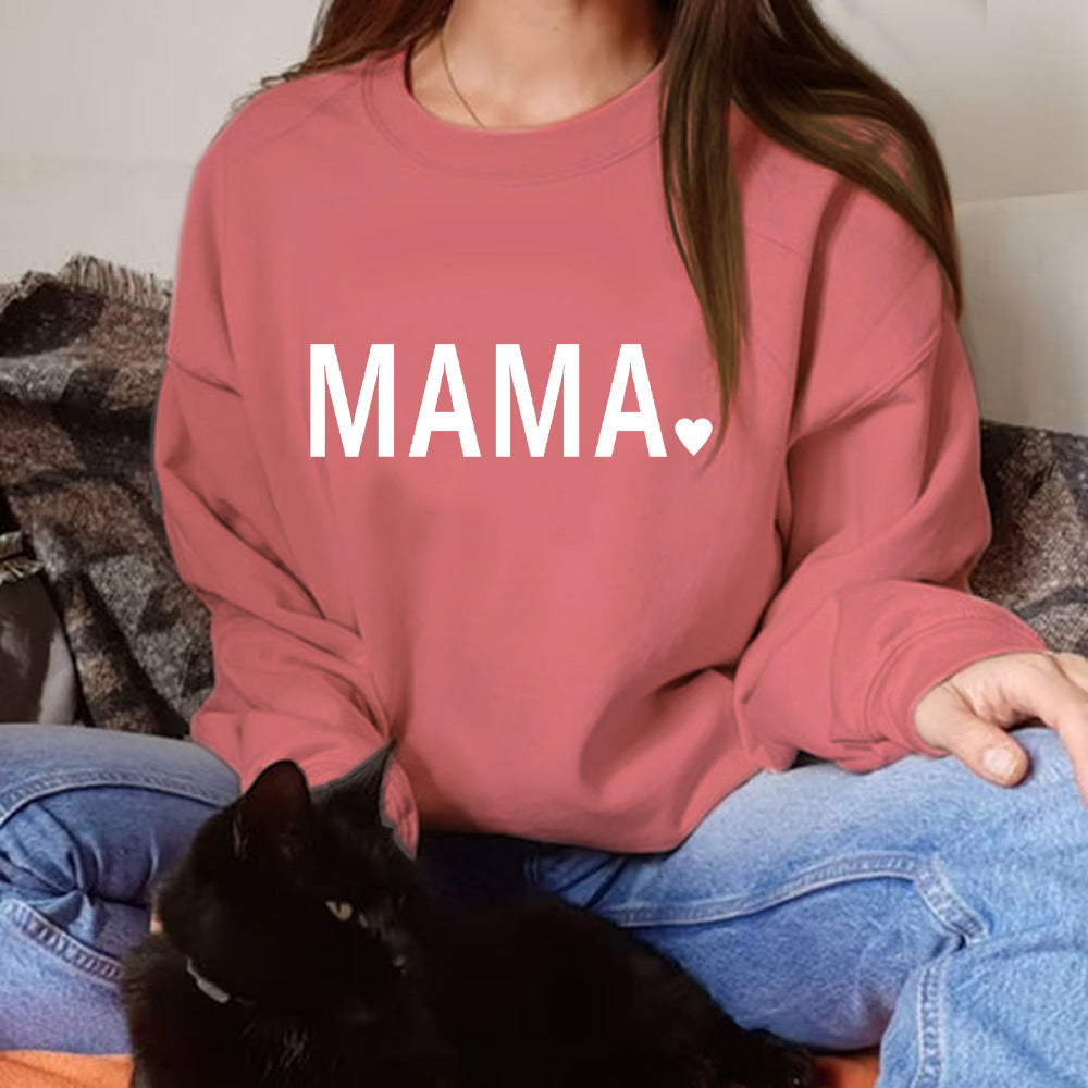 Thanksgiving MAMA Print Casual Crewneck Sweatshirt