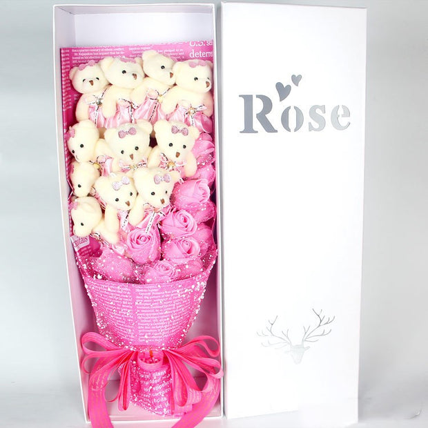 Valentine Day Animals Plush Toys Teddy Bear Rose Soap Flower Dolls With Box Toy For Valentine's Day Birthday Gifts