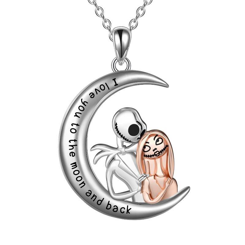 Sterling Silver Nightmare Before Christmas Necklace Jewelry Jack Skellington and Sally Pendant Necklace