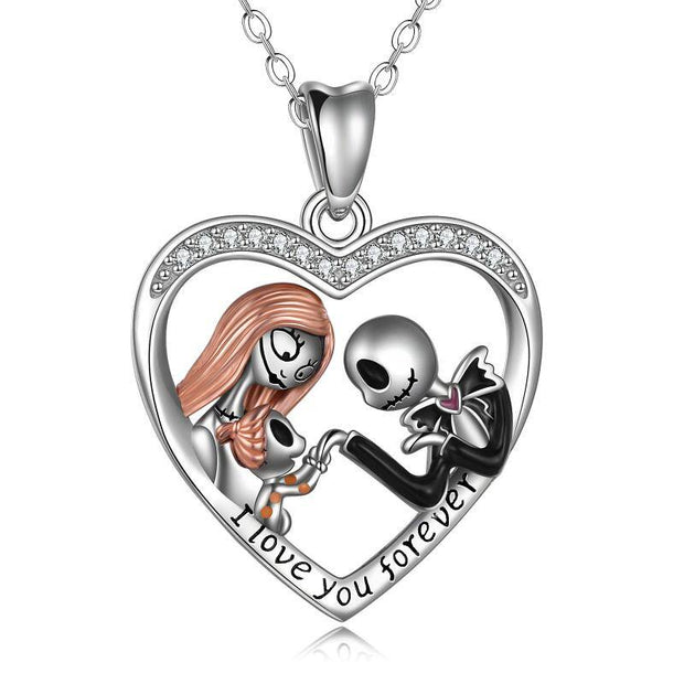Sterling Silver Nightmare Before Christmas Jack Skellington and Sally Heart family Pendant Skull Jewelry