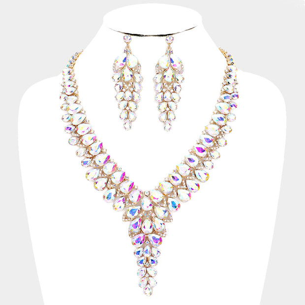 Mama Jojo Teardrop Glass Crystal Cluster Vine Evening Necklace
