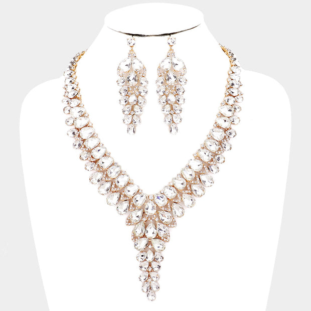 Mama Jojo Teardrop Glass Crystal Cluster Vine Evening Necklace