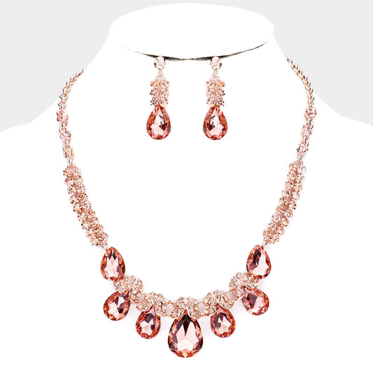 Mama Jojo Teardrop Crystal Rhinestone Drop Evening Necklace