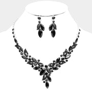 Mama Jojo Leaf Detail Marquise Stone Cluster Evening Necklace