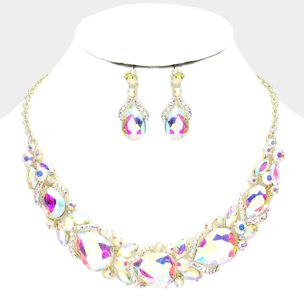 Mama Jojo Teardrop Accented Marquise Stone Sprout Evening Necklace