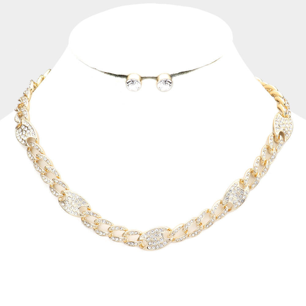 Mama Jojo Rhinestone Embellished Metal Chain Necklace