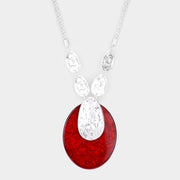 Mama Jojo Wrinkle Detail Oval Stone Hammered Metal Pendant Long Necklace