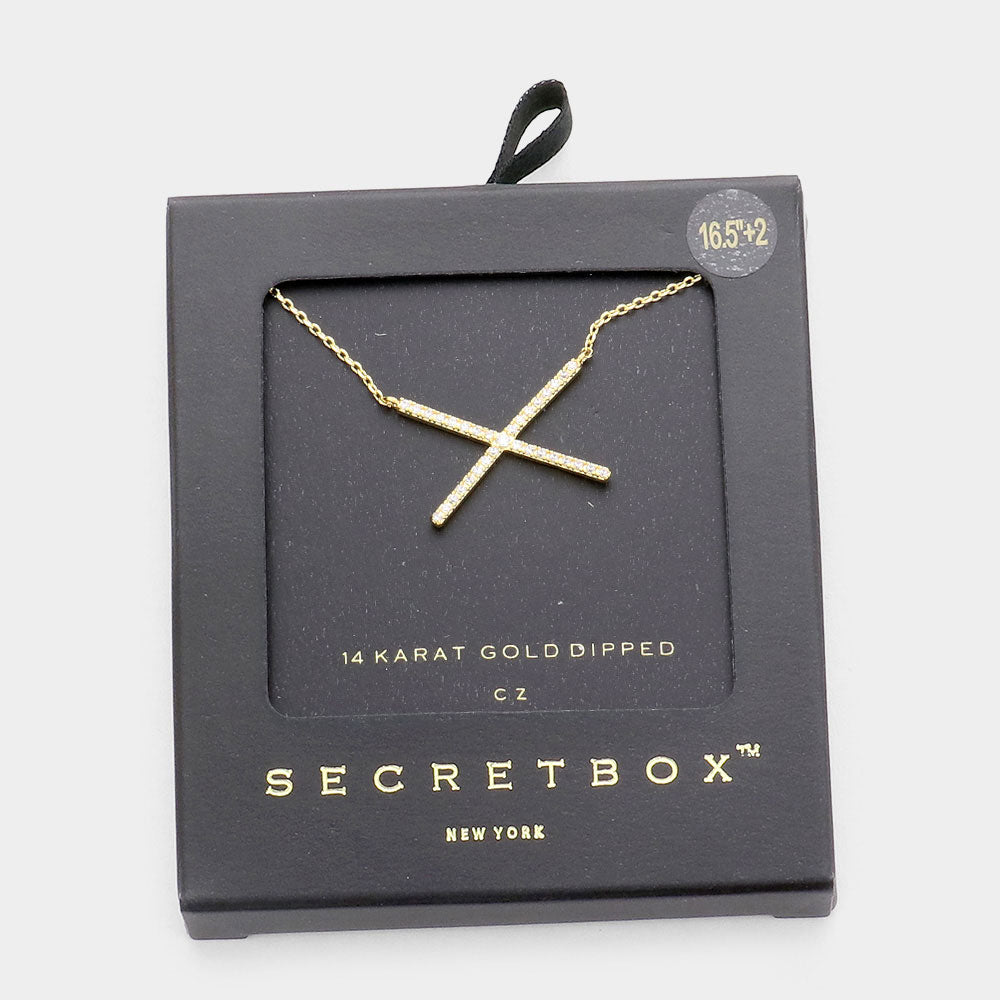 Mama Jojo Secret Box _ Sterling Dipped Cz Crisscross Pendant Necklace