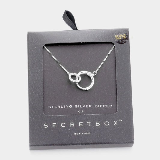 Mama Jojo Secret Box  Sterling Dipped Cz Embellished Double Open Circle Link Pendant Necklace