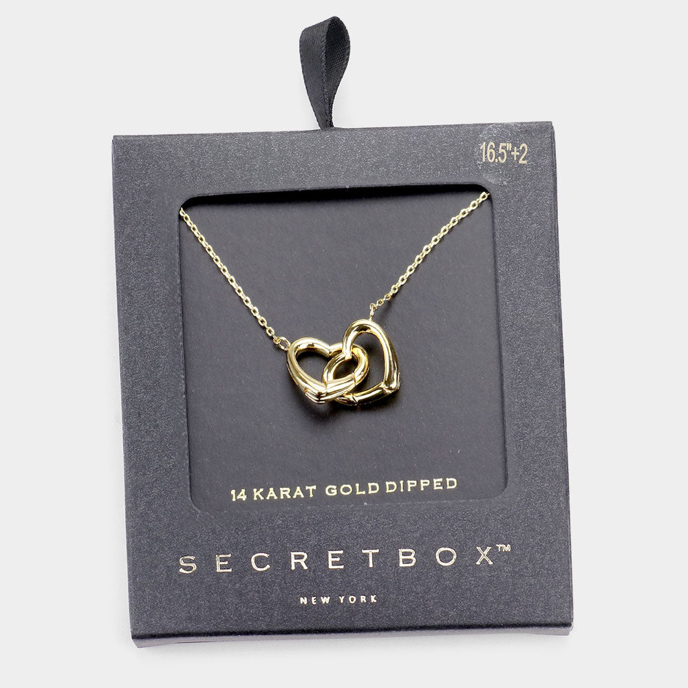 Mama Jojo Secret Box Sterling Dipped Double Metal Heart Link Pendant Necklace