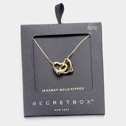 Mama Jojo Secret Box Sterling Dipped Double Metal Heart Link Pendant Necklace