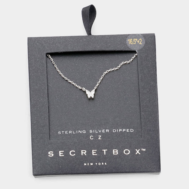 Mama Jojo Secret Box _ Sterling Silver Dipped Cz Butterfly Pendant Necklace