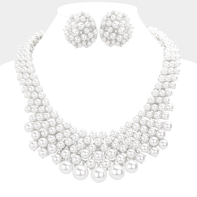 Rhinestone Embellished Pearl Cluster Necklace