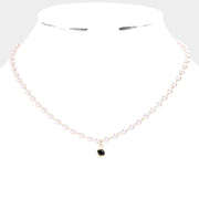 Round Stone Pendant Pearl Link Necklace