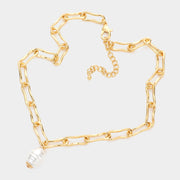 Pearl Pendant Open Metal Link Y Necklace