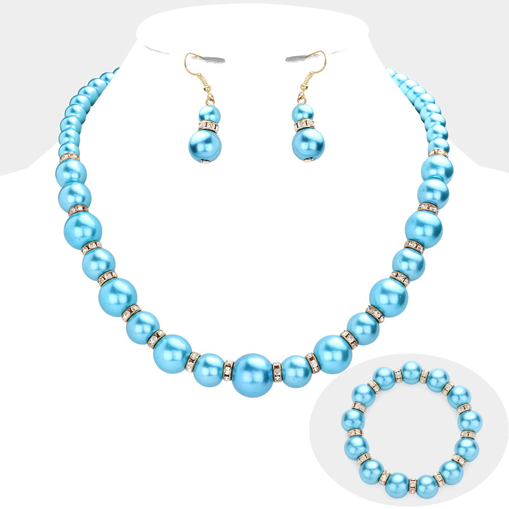 Stone Ring Pearl Necklace / Stretch Bracelet Set10