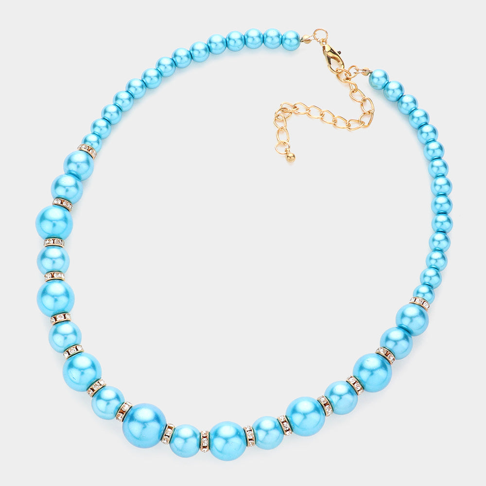 Stone Ring Pearl Necklace / Stretch Bracelet Set10