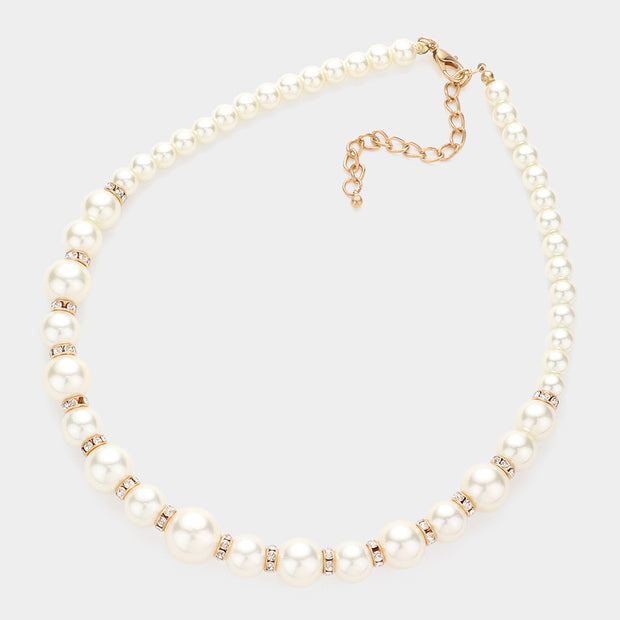 Stone Ring Pearl Necklace / Stretch Bracelet Set12