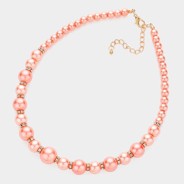 Stone Ring Pearl Necklace / Stretch Bracelet Set13