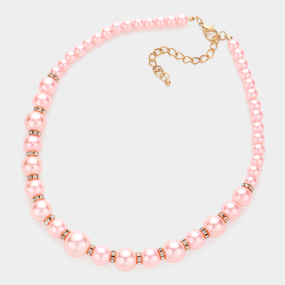 Stone Ring Pearl Necklace / Stretch Bracelet Set14