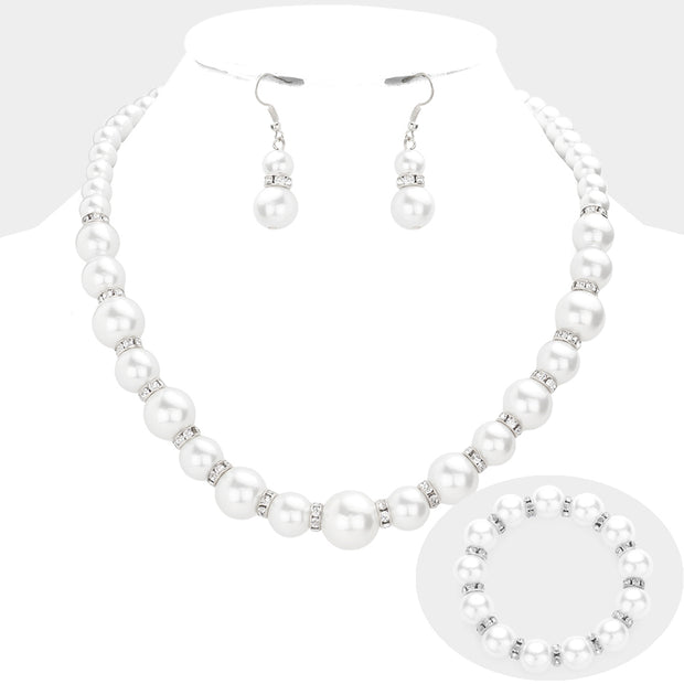 Stone Ring Pearl Necklace / Stretch Bracelet Set15