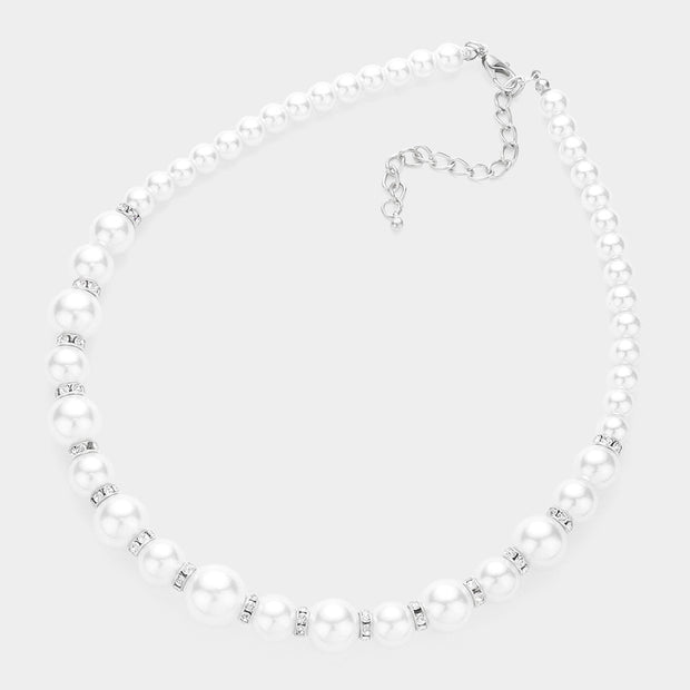 Stone Ring Pearl Necklace / Stretch Bracelet Set15