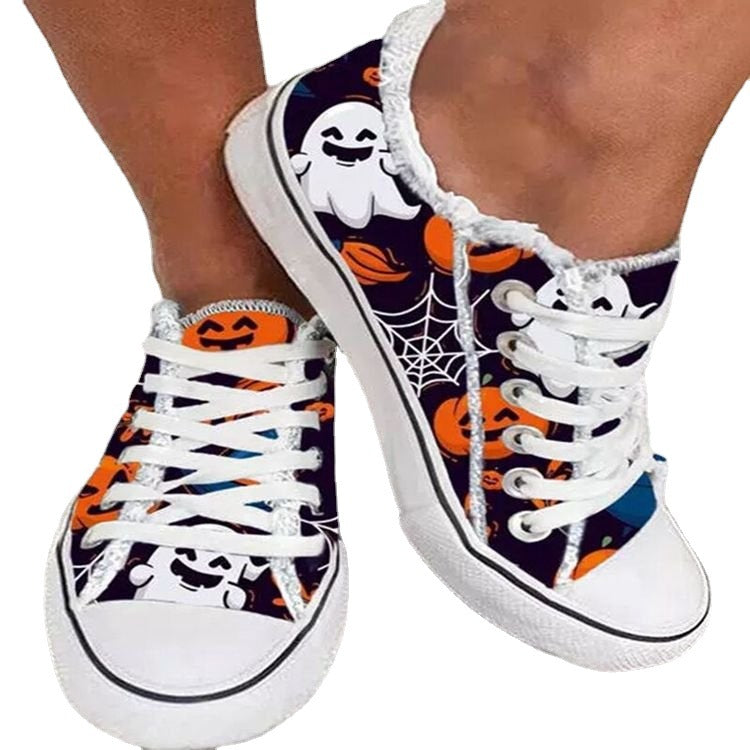Personality Graffiti Halloween Thanksgiving Print Casual Canvas Shoes Women