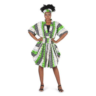 Smocked Dress Green and White
