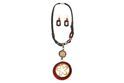 Red and Black Leather Pendant Set