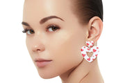 White Red Glitter Heart Earrings